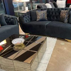 Black Velvet Living Room Set 