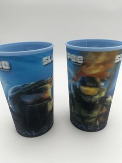 Halo 3 Slurpee Cup 7-11 Set Of 2 Hologram Cups 2007 Changing Images XBOX 360