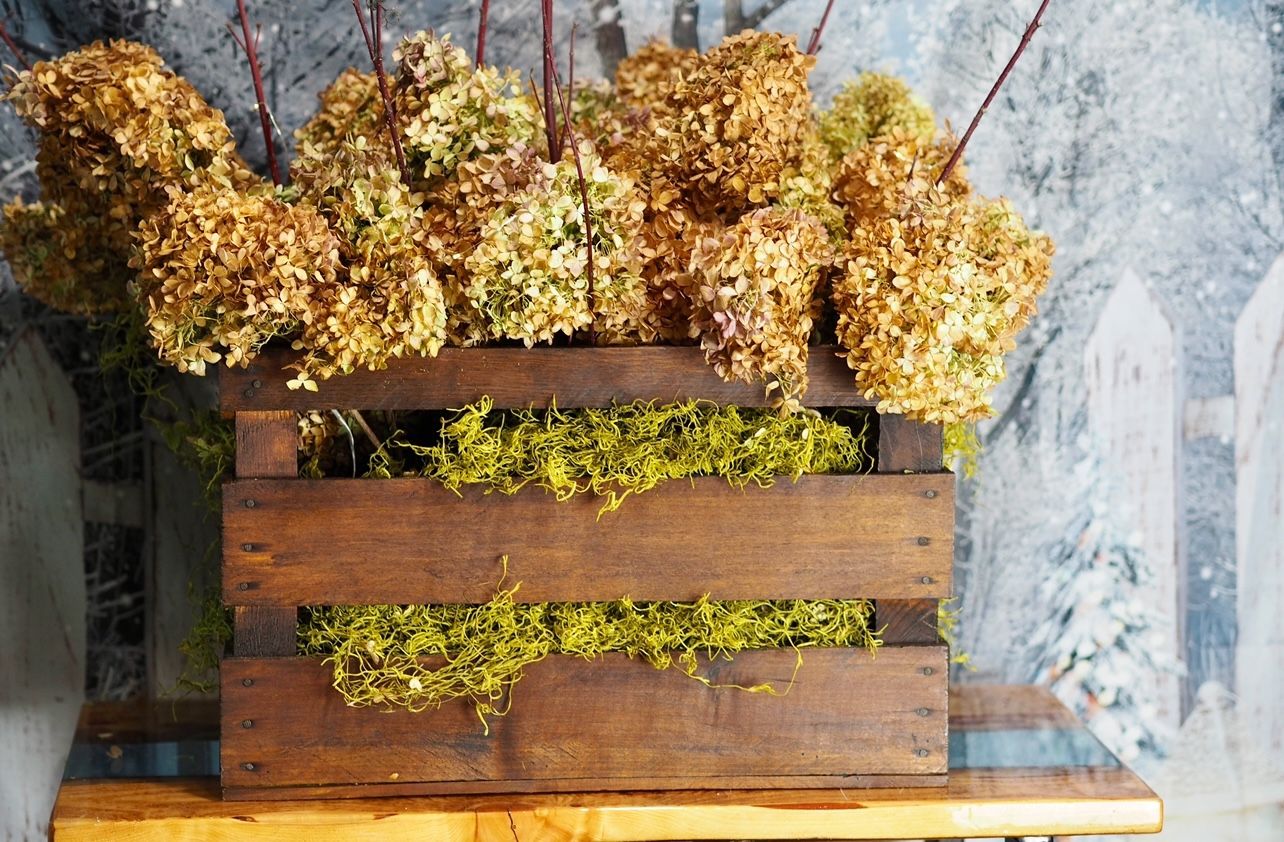 Wooden Crate With Dried Flowers