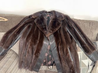 Dark Brown Mink Fur and Leather Coat