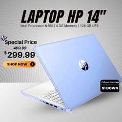 💻 HP 14” Laptop (Nuevo) – Solo $299 o $1 Inicial | Ahorra $200 + 1 Año de Garantía