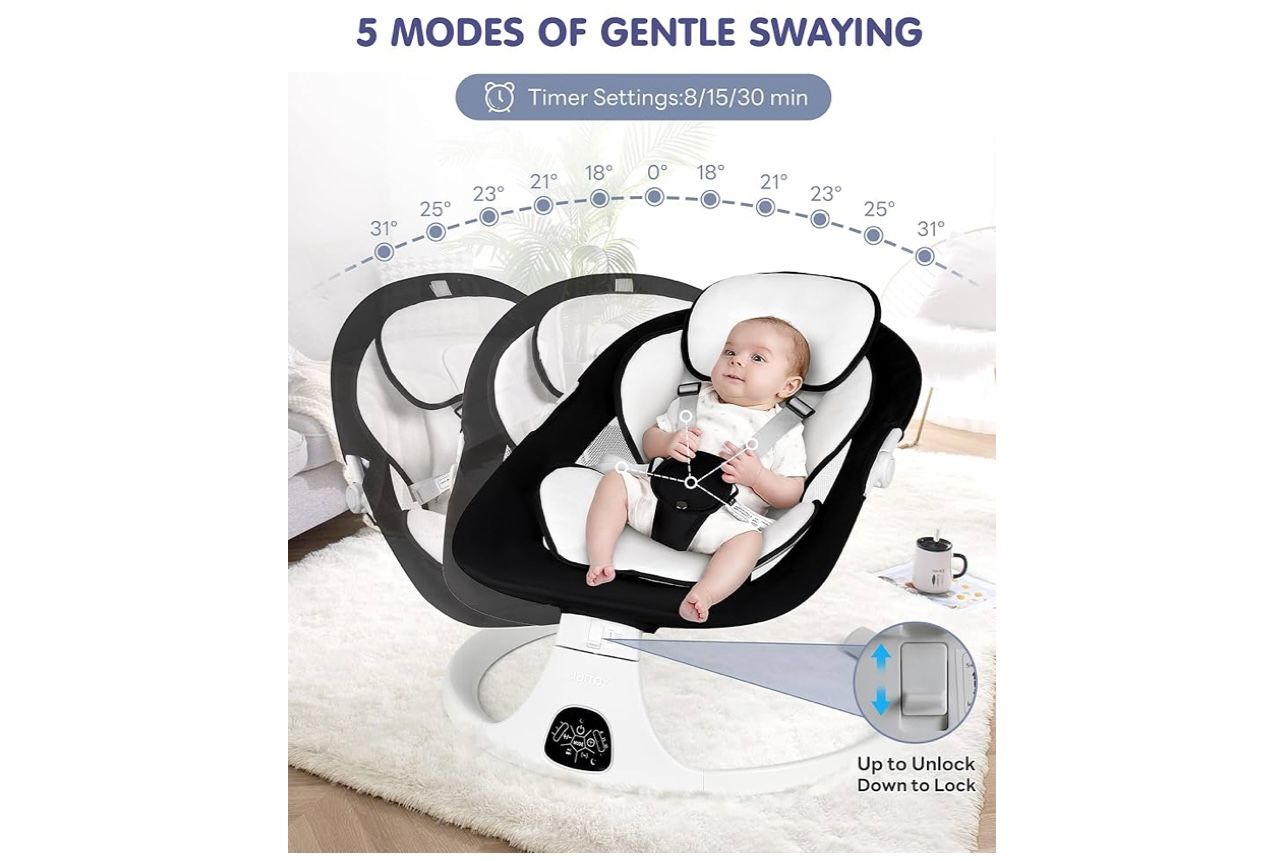 Electric Baby Swings for Infants to Toddler Baby Swing with 5-Speed 3-Seat Positions 5-Point Carabiner,with Bluetooth Music 10-Preset Melodies (Black