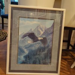 Limited Edition Lithograph Of An Eagle In Flight By Artist Tok Hwang.