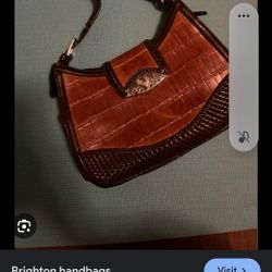 Brighton Vintage Croco Leather Shoulder Bag In Brown