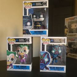 Dc Super Heroes Funko Pop Lot: Batman, Joker, & Blue Beetle