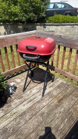Red Portable Charcoal Grill on Wheels
