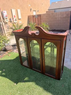 Vintage Wood China Cabinet Display Hutch