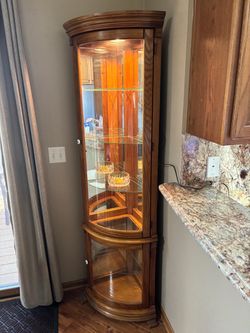 Wood Corner Curio Cabinet with Glass Shelves