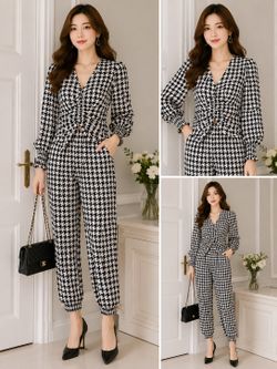 Women’s Black & White Houndstooth Two-Piece Set