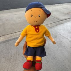 Caillou Plush Doll Small w/ Blue Cap Yellow Shirt Blue Shorts Red Shoes