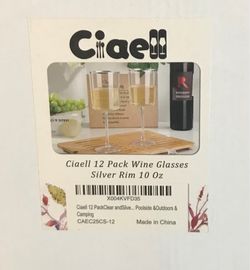36 Ciaell Silver Rim Wine Glasses – 3 Boxes / 12 Each