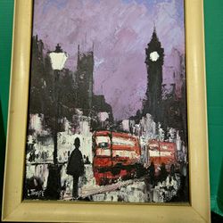 Vintage original work by the  British artist Leonard Thorpe. London Landmark 14"×18"