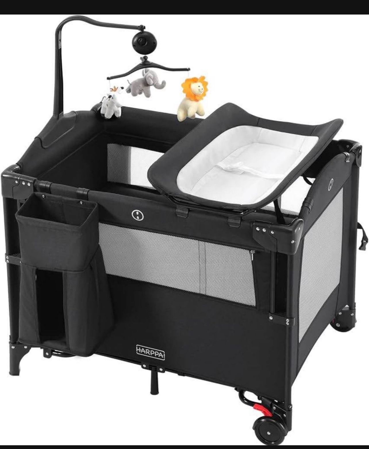 New in a sealed box HARPPA Pack and Play 5 in 1, Portable Baby Playard for Travel, Baby Bassinet Bedside Sleeper with Mattress, Rolling Bassinet for I