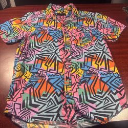 Empyre Men's Geometric Multicolor Short Sleeve Button Up Shirt Size Small