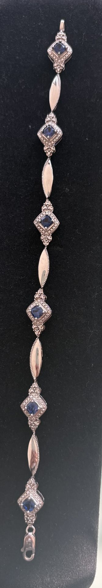 Sterling Silver Blue Sapphire Diamond Tennis Bracelet