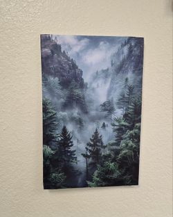 BRAND NEW 
Misty Forest Wall Canvas Art  15.50" x 23.50" Inch Wrapped Frame Nature Landscape Poster | Foggy Pine Trees Artwork | Premium HD Print for 