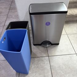 simplehuman Rectangular Dual Compartment Recycling Kitchen Step Trash Can, 46 Liter, Brushed Stainless Steel