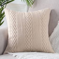 MANDIOO 2 Pack Beautiful Cotton Cable Knitted Beige 18”X18” Pillow Covers. Inserts Not Included. 