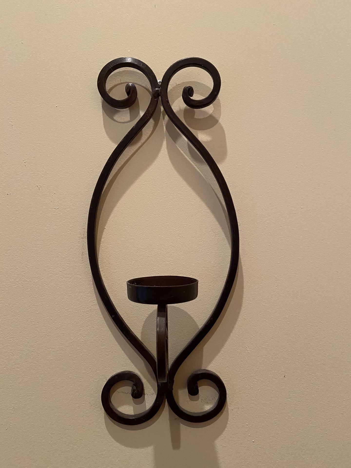 Pair of 2 wrought iron candle holders heavy 15” long 6” wide