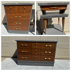 Revamped Mid-Century Modern Bedroom Set with Gold Accents