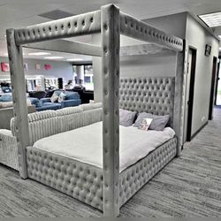 Gray Color King Or Queen Canopy Bedframe