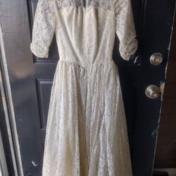 Vintage 1950s Wedding Dress Ivory Lace 3/4 Sleevew
