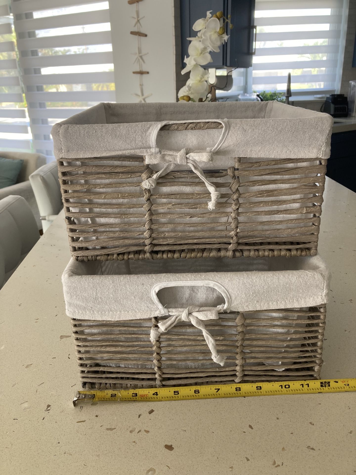 Grey Baskets With Linen Liner Set (2)