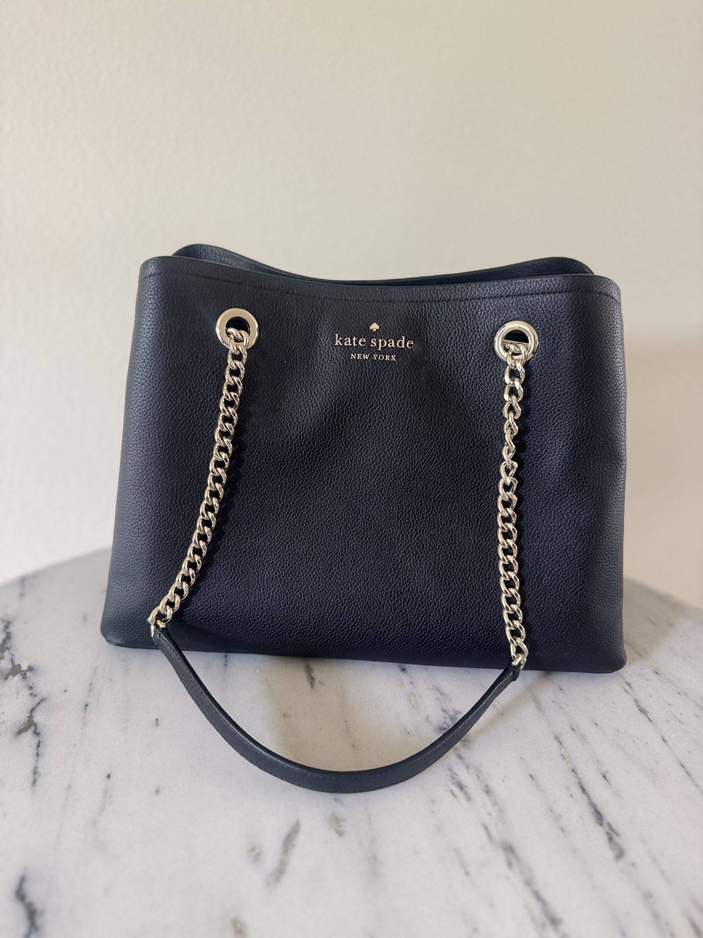 New Kate Spade Jordyn Large Chain Handle Tote BLACK LEATHER
