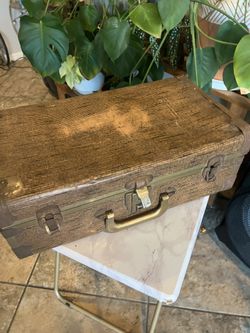 Vintage Metal Tin Brown Traveling Suitcase 11x18in