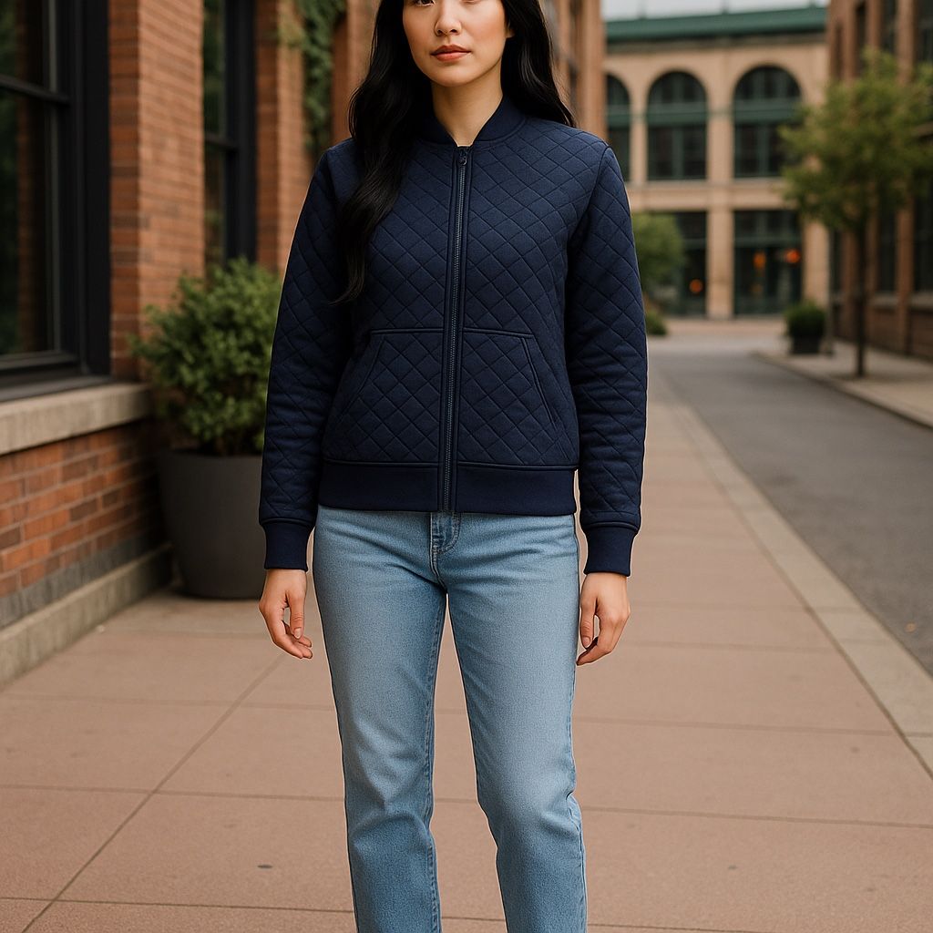 Athletic Works Women's Quilted Rib Collar Full Zipper Jacket Dark Navy Blue Size L 12/14