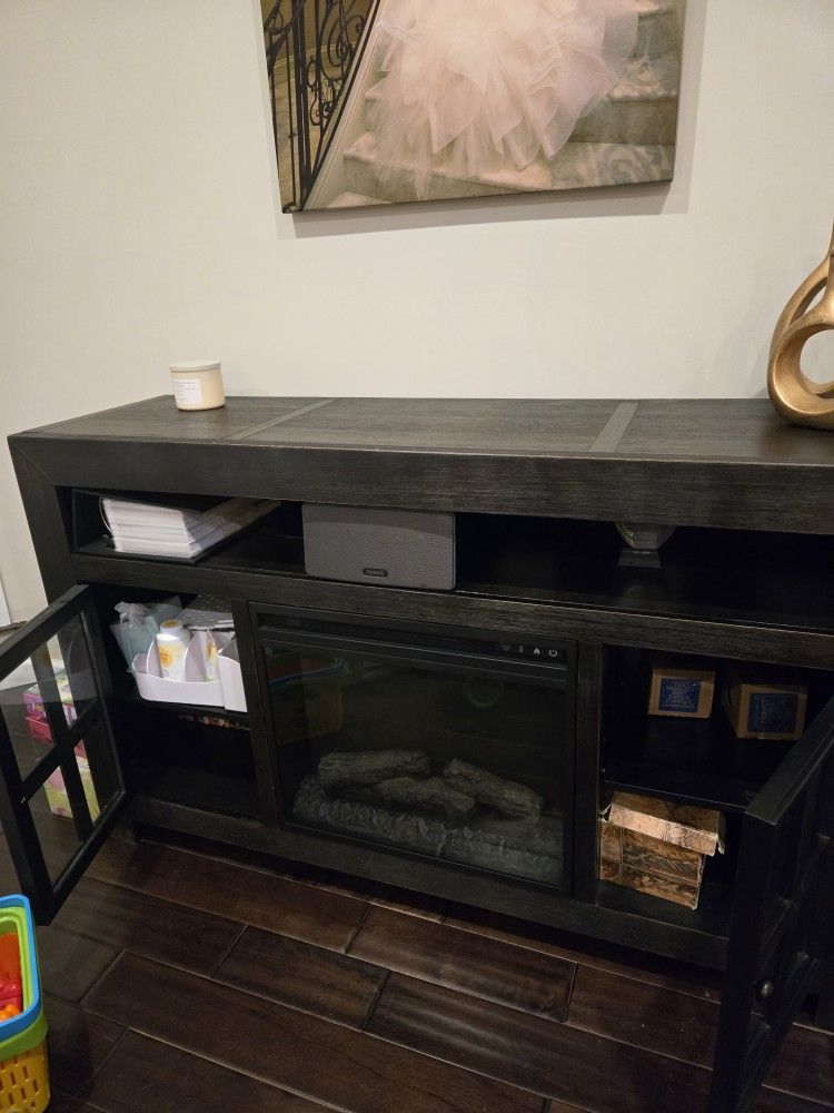 60 INCH DISTRESSED BLACK WOOD FIREPLACE