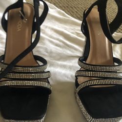Top Moda Black Bedazzled High Heels 