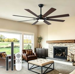 New 62-Inch Ceiling Fan with Lights, 8 Black Wooden Blades, Dimmable LED with 3 Color Temperatures, Hand Remote, 6-Speed Silent Reversible DC Motor, D