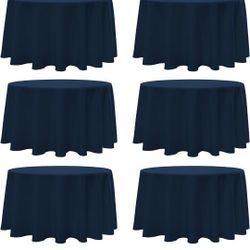 Round Tablecloth 120 Inch Tablecloth 6 Pack Navy Blue Table Cloths Washable Decorative Linen Polyester Table Clothes Cover for Dining Table Banquets B