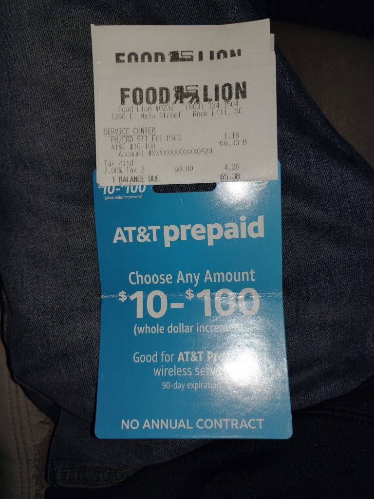 AT&T Prepaid Phone Card $60.00