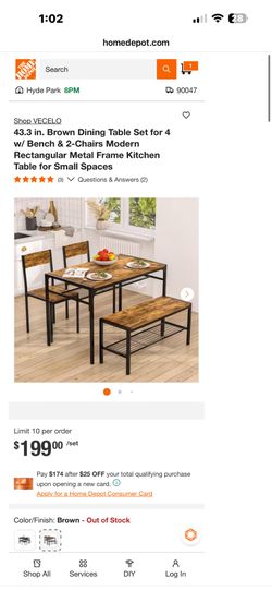 43.3 in. Brown  Table Set for 4