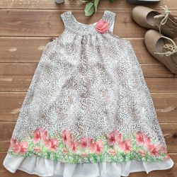 SIZE 6 GIRLS MUTED LEOPARD PRINT CORAL FLORAL HALTER DRESS