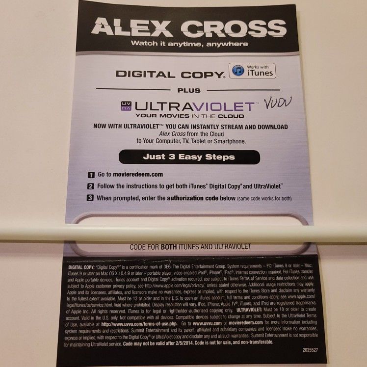 $4 DIGITAL HD MOVIE. ALEX CROSS. $4 OR TRADE FOR A MOVIE TITLE I DO NOT ALREADY OWN.