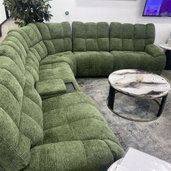 New Power Reclining Sectional.  Jade Chenille Fabric.  141”Wx128”x42”H.  Free Delivery!