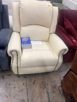 Beige Faux Leather Heat Massage Manual Recliner Chair with Rocker and Swivel in Fabric for Living Room