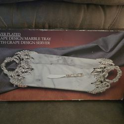 Godinger Silver Plated Grapes Green Marble Tray NO KNIFE Cheese Tray