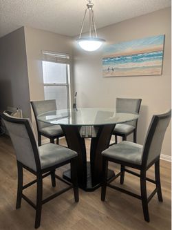 Large sectional/ glass table with 4 chairs