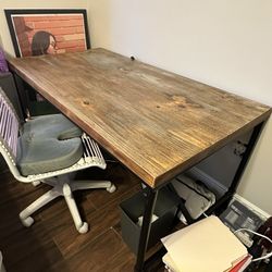 Industrial Rustic Office Desk Solid Wood Steel Pipes 60”