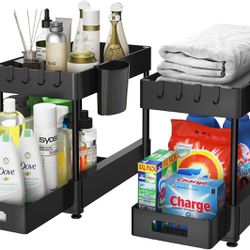 Under Sink Organizers and Storage 2 Pack 2-Tier Multi-purpose Organizers Black