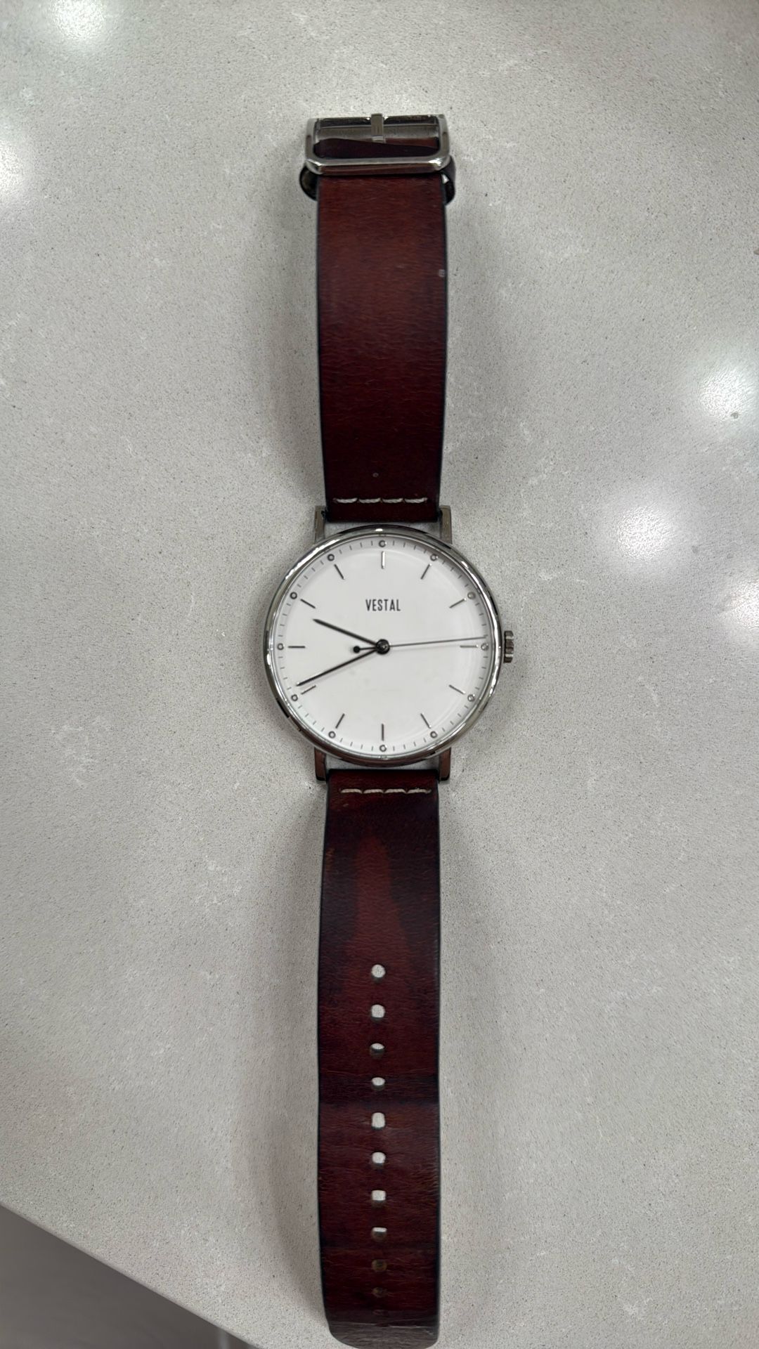 Vestal Watch - White/Silver & Brown Leather 