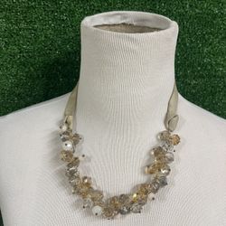 Ali Khan New York Beaded ribbon neutral Necklace