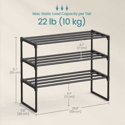 SONGMICS 3-Tier Shoe Rack Shoe Organizer Metal Storage - Black