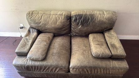 Black Distressed Green Genuine Top-Grain Leather 3-Piece Sofa Set