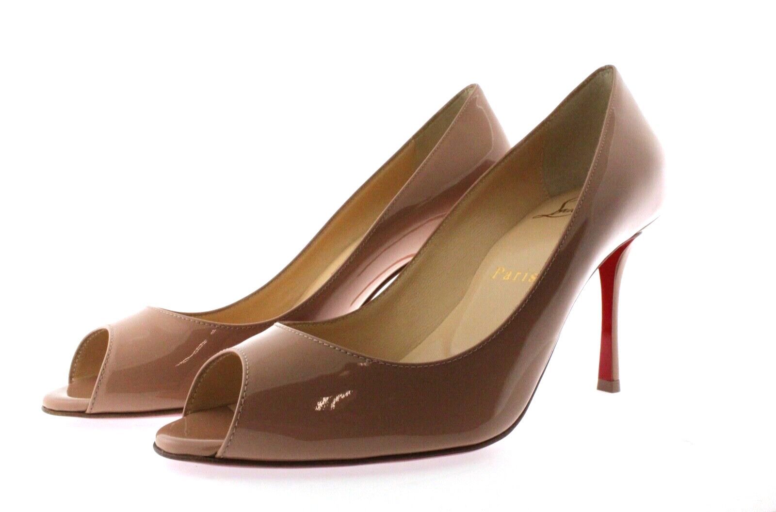 NEW Christian Louboutin Yootish 85 patent Pumps Heels Leather Nude, Open Toe, 6.5 US w/Box Women’s shoes Wedding Party Casual Classic