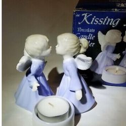 New Vintage Kissing Angels Porcelain Candle Holder,